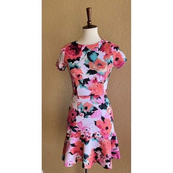 Love...ady Pink Floral Short Sleeve Ruffle Sheath Dress Size S NWOT - Picture 5 of 12
